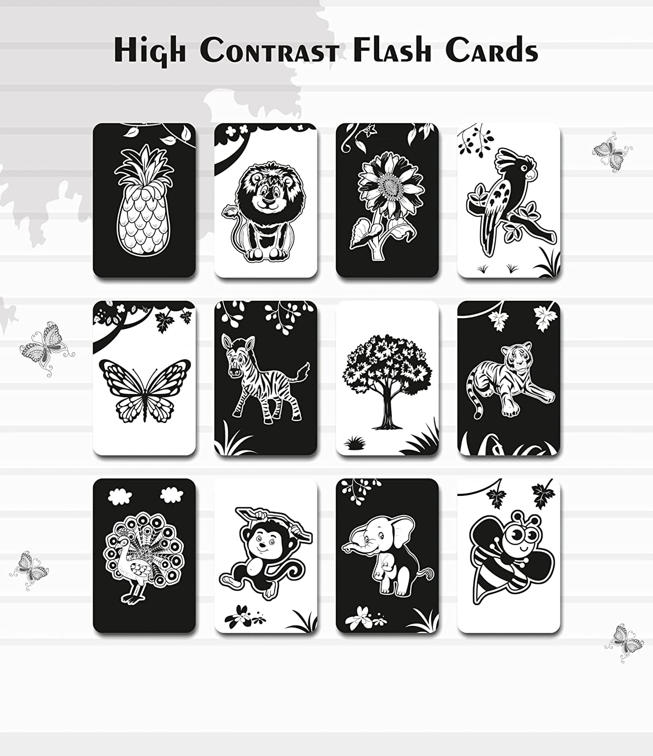 High Contrast Flash Cards for New Born Baby - Black & White